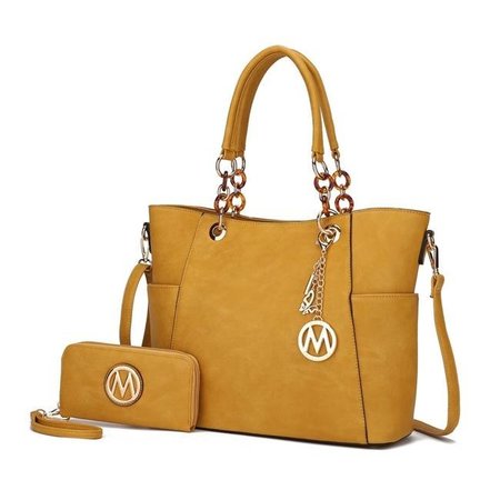 MKF COLLECTION BY MIA K MKF Collection by Mia K MKF-X3337MS Bonita Checker Tote & Wallet Set; Mustard MKF-X3337MS